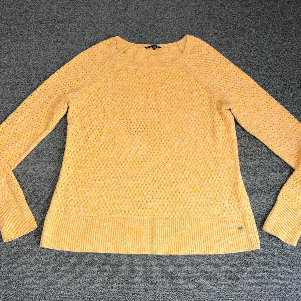 American Eagle Yellow Marl Textured Knit Crew Neck Sweater Size Large Wool Blend